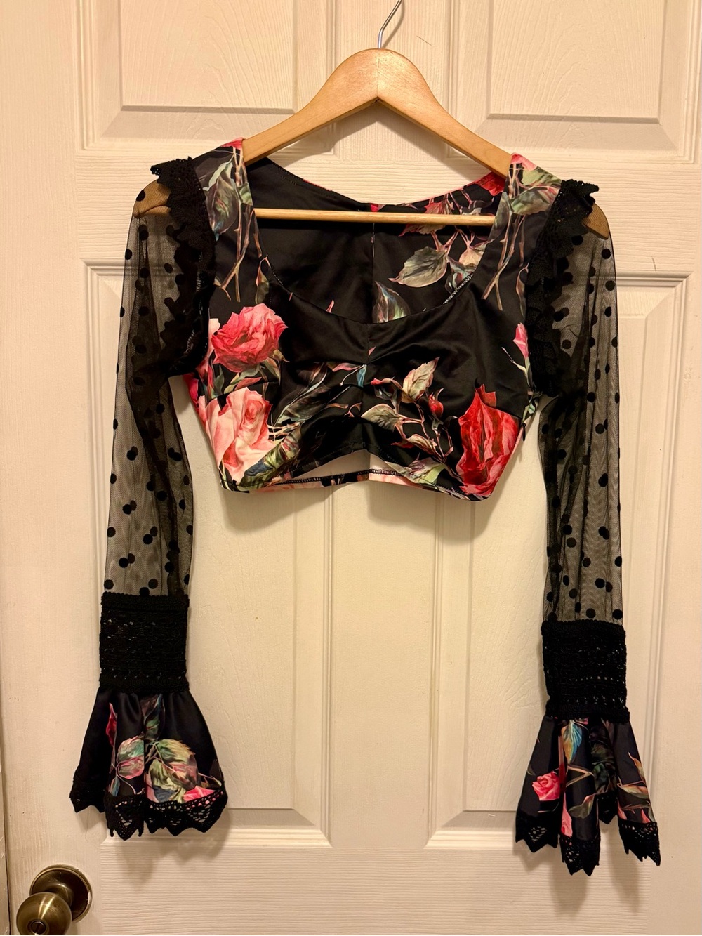 Flirty Black Floral Crop Top - Picture 1 of 9